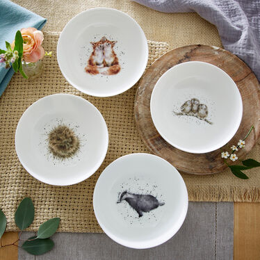 Wrendale Designs Ceral Bowls S/4 Assorted. Badger, Hedgehog, Fox, Owl Wrendale Designs Ceral Bowls S/4 Assorted. Badger, Hedgehog, Fox, Owl